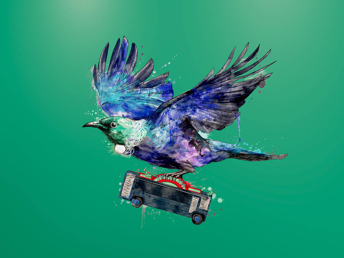 picture of the wall of the fat tui featuring a flying tui carrying bus