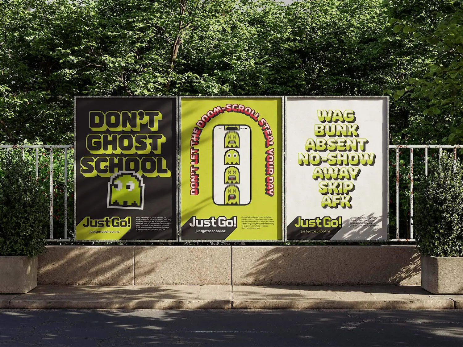 Just Go Posters on Fence