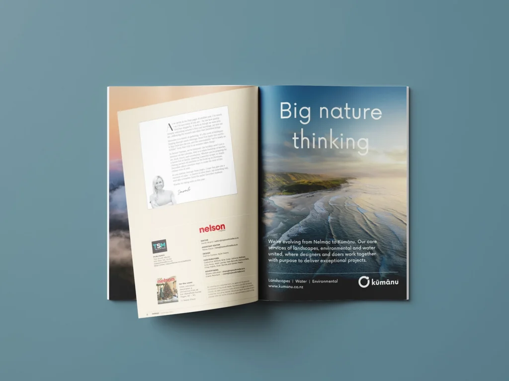 Magazine spread featuring nature advertisement.
