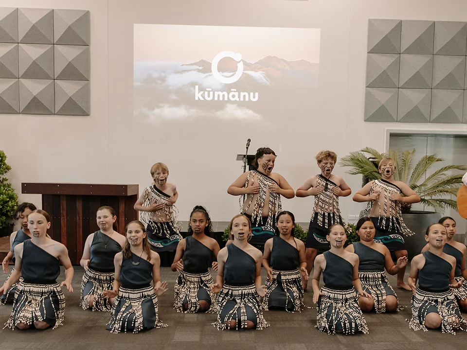 Children performing traditional kapa haka dance and brand launch event