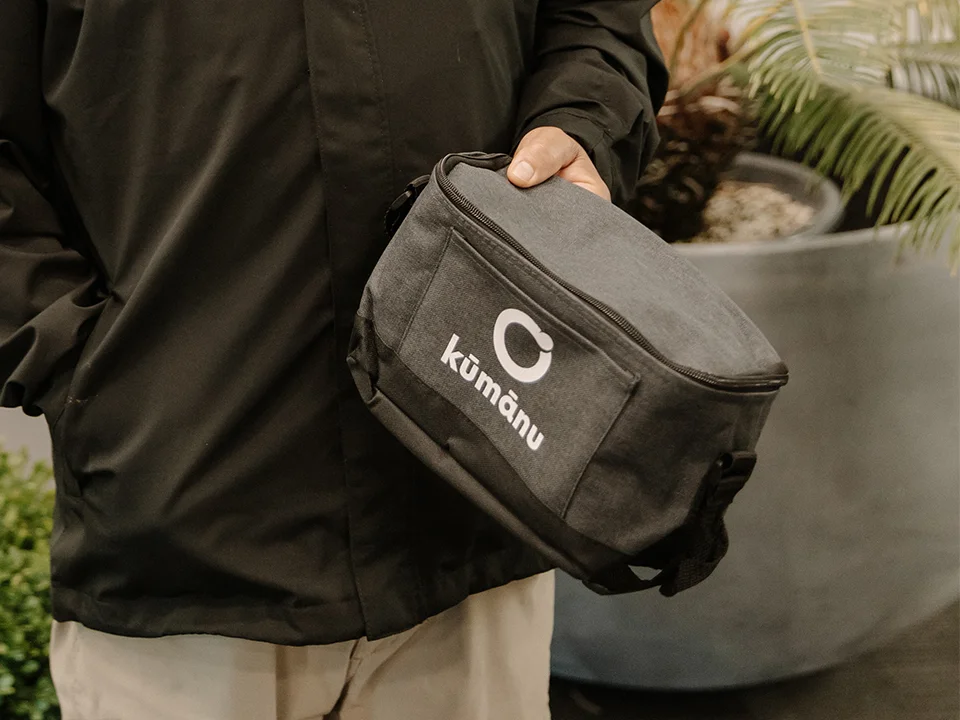 Gray lunch bag with logo