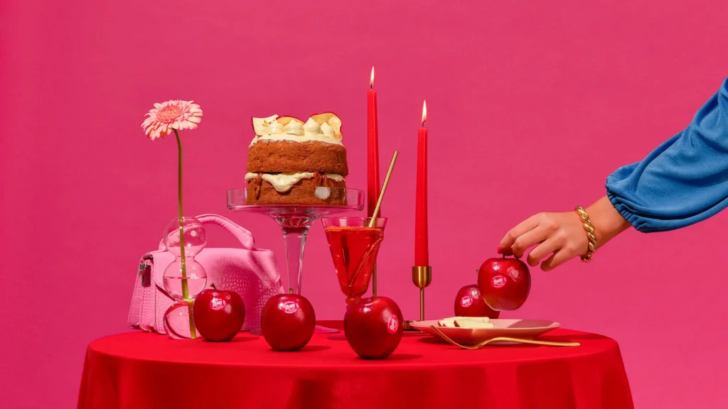 Colorful dessert table with red accents