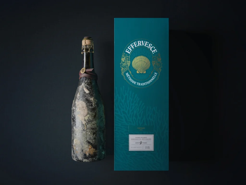Branding and packaging design for an ocean-cellared wine