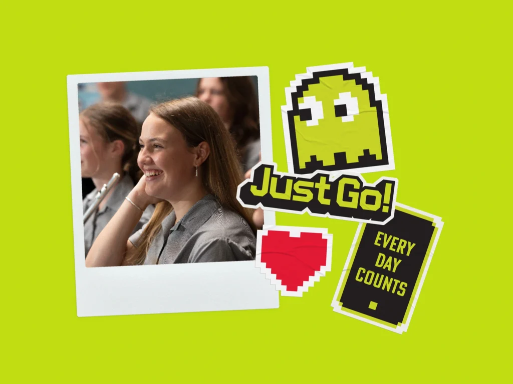 Smiling girl with motivational stickers