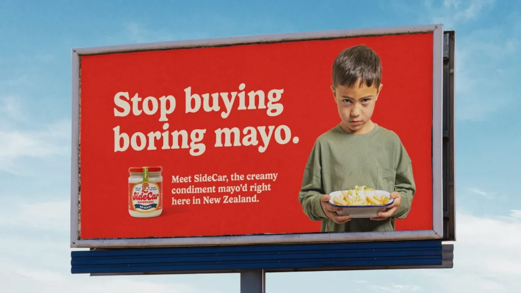 Billboard promoting SideCar mayonnaise alternative.