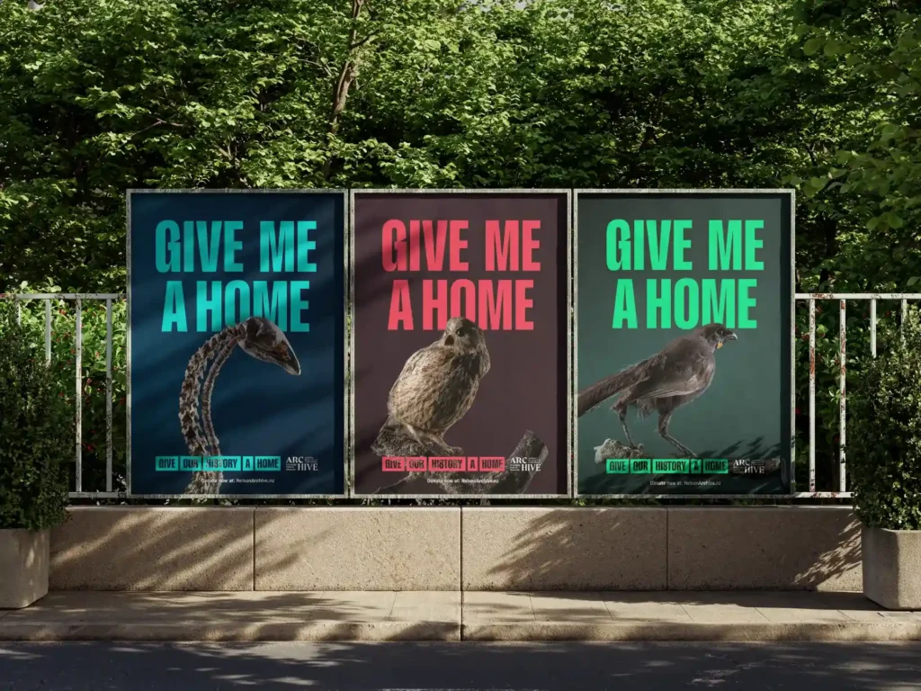 Nelson Museum funding campaign posters with photos of animals